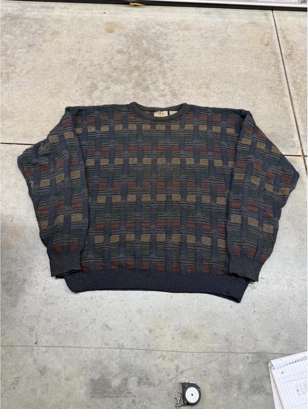 vintage brown beige and grey squared knit sweater size large